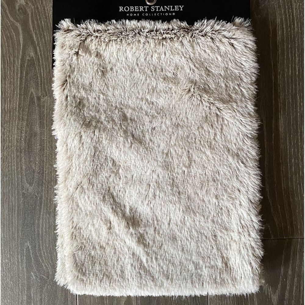 ROBERT STANLEY Faux Fur Table Runner 72 x 13 Beige Winter Cabin Rustic Farmhouse